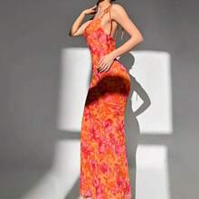 . .  Vestido de verano elegante con estampado floral y espalda descubierta para mujer - Naranja - Ver 5