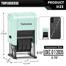 Automatic Date Stamp With Ink Pad, Commercial Use, 12 Years, Purple Black Mint Green Base, Black Red Ink, 2024-2035 - Single Piece - View 4