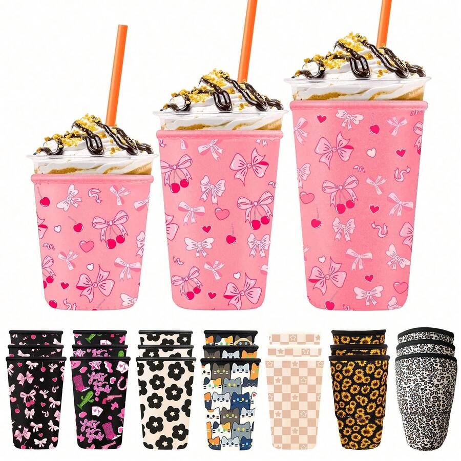 3pcs Reusable Neoprene Iced Coffee Cup Sleeve, Fits Large Cups, Compatible With Various Brands Of Iced Tea And Coffee Cups, Suitable For Hot And Cold Drinks, Great For Valentine's Day - Multicolor - View 1