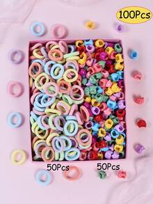 100pcs Korean Style Elastic Hair Ties, Scrunchies & Hair Clips Set, Practical Daily Hair Accessories For Girls - Multicolor - View 5
