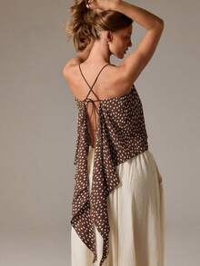 Women's Dot Print Tank Tops Summer Fashionable Sleeveless Loose Fit Sheer Camisole - Marrón oscuro - Ver 4
