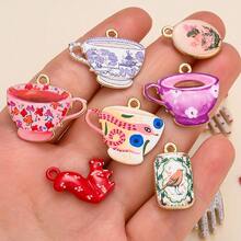 Bunte Emaille-Anhänger für den Sommer zur Schmuckherstellung, niedliche Tropfen-Ölmalerei, Tier, Teetasse, Taube, Kamera, Vintage-Briefmarke, goldene Anhänger, Kawaii-Basteln - Verschiedenfarbig - Übersicht 3