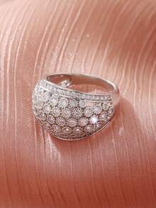 1 pieza Anillo de piedra de circonita cúbica de alta calidad y lujo con diseño estrellado, montura muy elevada, adecuado para ocasiones casuales y formales, regalo ideal para ella - Plateado - Ver 3