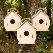 6-Piece Wooden Birdhouse Kit, Unpainted Wooden Birdhouses, Self-Assembled And Painted, Creative Bird Nest Craft Decoration, Easy To Assemble, Suitable For Indoor And Outdoor Home Garden Terrace Party Decoration. - View 3