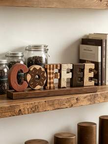 1pc Coffee Bar Decor Sign, Coffee Bar Accessory, Rustic Style Coffee Elf, Rustic Style Coffee Table Centerpiece Decor, Wooden Multi-Tier Coffee Tray Decor, Coffee Station, Home Kitchen Decor - F - View 9