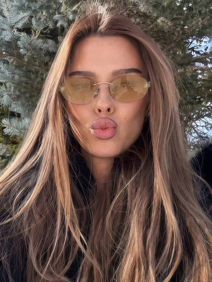 1pc Frameless High-End Fashion Retro Oval Small Frame Fashion Glasses, Versatile Street Style For Women