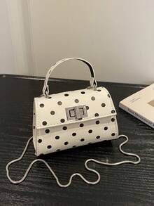 Bolso de mano/embrague de piel de imitación con tapa abatible de unicolor con estampado de lunares de moda - Blanco - Ver 11