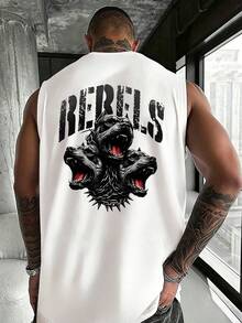 Áo tank top không tay YUNCHIC phong cách đường phố Mỹ, họa tiết chữ REBELS và hình chó Rottweiler, thời trang đường phố, thường ngày, trẻ trung, tối giản, học đường, cổ điển, đa năng, có chất liệu, thanh lịch, cá tính, thể thao. - trắng - Xem 1