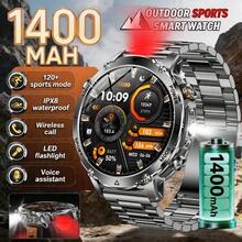KENPANG 2026 New Men's Outdoor Sports Smart Watch, Built-In 1400mAh Battery, Red & White LED Flashlight, 24/7 Health Monitoring, 120+ Sports Modes, Wireless Call, Message Notifications, Weather, 1.7-Inch HD Screen, IPX8 Waterproof, Fitness Tracker For Men - View 3
