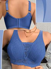 Plus Size Women Lace Patchwork Seamless Underwear, Suitable For Daily Wear In Various Occasions - Blue - View 3