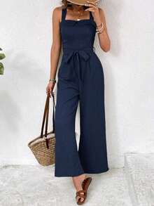 Frenchy Mono sin mangas de moda para mujer, adecuado para el verano - Azul marino - Ver 4