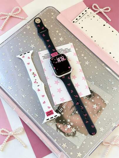 1PC Cute Girly Style, Soft Skin-Friendly Silicone Material, Lightweight Breathable Comfortable To Wear, Adjustable Length Fit All Wrist Sizes, Scratch-Resistant Wear-Resistant Function, Sweat-Proof Waterproof For Daily Use, Easy To Install And Replace, AppleWatch Replacement Strap, Smart Watch Band Accessory, Compatible With AppleWatch