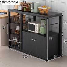 Schwarzer Küchenschrank mit Mikrowellenregal, Küchenbäckereiregal, Kaffeebar, Mikrowellenständer, mit Stahlrahmen, Drahtkorb, 6 Haken, 100,0x30,0x80,01 cm, Schwarz - Schwarz 100 Cm/39,37 Zoll - Übersicht 1
