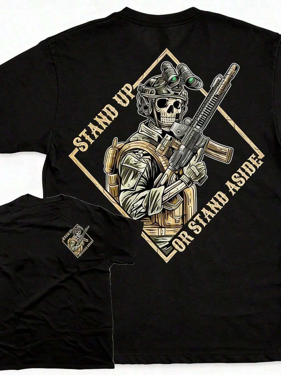 Camiseta de algodón puro para hombre con estampado divertido, ropa para hombre, ¡Levántate o pasate de largo!Esta camiseta es una audaz declaración de estilo militar, un regalo perfecto para ella o él, una prenda de moda urbana de cuello redondo, ideal para conjuntos de verano, ropa urbana, estilo Y2K. - Rosa - Ver 1