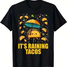 Camiseta Gráfica Divertida Está Lloviendo Tacos para Niños - Estilo Callejero Transpirable de Manga Corta, Ideal para PrimaveraVeranoOtoño, Cuello Redondo, Ligera y Cómoda, Camiseta de Verano  Camiseta con Diseñ - Negro - Ver 1