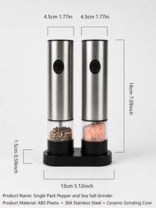 1pc Electric Salt And Pepper Grinder, USB Charging, LED Light One Hand Automatic Operation, Adjustable Thickness Grinding Vibrating Screen, Stainless Steel Housing - Perfect For Salt And Pepper Shakers And Spice Grinding - Kitchen Accessory - Silver - View 4