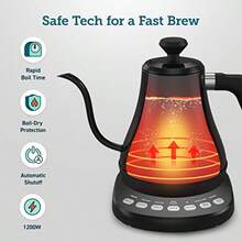 COSORI - Hervidor eléctrico de cuello de cisne inteligente Bluetooth con control de temperatura variable, cafetera y tetera, 100% acero inoxidable, calentamiento rápido, negro mate - BlackSmart - Ver 6