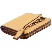 Toughergun Women's Small Slim Leather Wallet With RFID Protection, Compact Bifold Mini Purse With Clear ID Window - 14 ReNapa Yellow - View 8