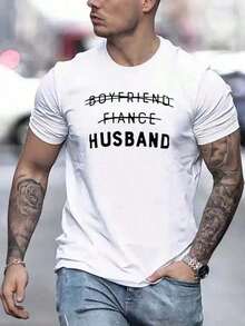 Men's Short-Sleeved T-Shirt With Letter Print, Modern And Comfortable, Round Neck, Suitable For Casual Daily Outdoor Wear, A Good Gift For Friends. - 黑色 - 查看 1