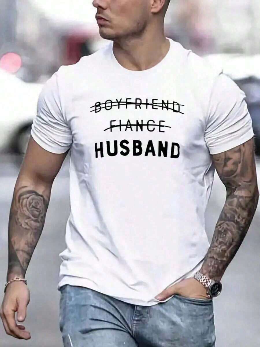 Men's Short-Sleeved T-Shirt With Letter Print, Modern And Comfortable, Round Neck, Suitable For Casual Daily Outdoor Wear, A Good Gift For Friends. - 黑色 - 查看 1