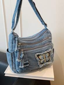 Casual Chic Soft Jeans Multi-Layer Crossbody Bag With Multiple Pockets, Versatile Commuter Large Capacity Women's Shoulder Bag, Great For Commuting - Blue - View 8