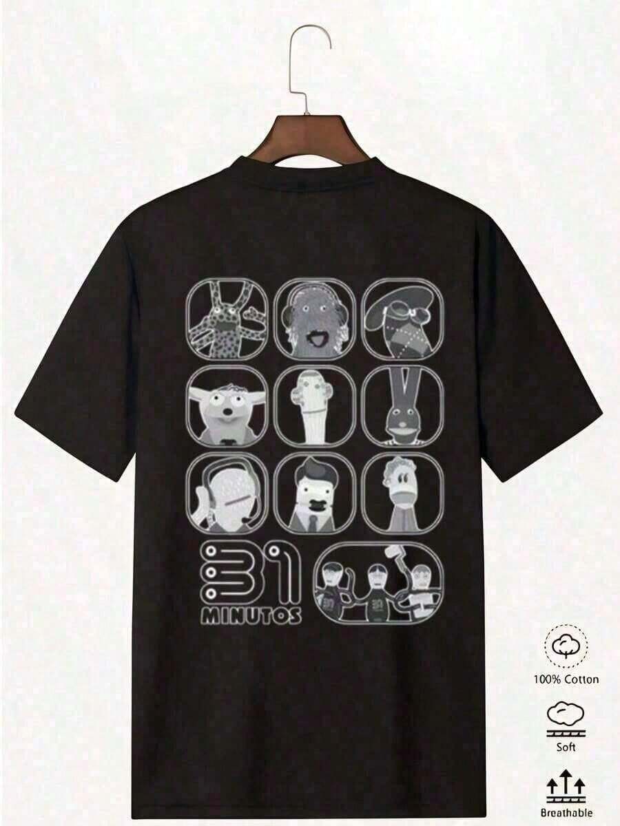 Camiseta 31 Minutos para hombres y mujeres algodón% diseño estampado personajes retro divertida cómoda transpirable moda casual color negro talla S-XXL ropa urbana popularsummer - Negro - Ver 1