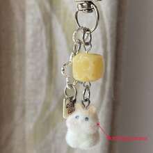 1pc Women's Flocked Cartoon Hamster Keychain Cube Cheese Pendant Accessory, Cute Adorable Earphone/Bag Keychain Gifts For Mother, Father, Graduation, And Teacher - Multicolor - View 3