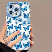 Funda para teléfono con estampado de mariposas azules, compatible con Samsung, Apple, VIVO, OPPO, , Transsion, ,  y Honor. Fabricada en TPU, ofrece protección contra golpes y caídas. Un regalo ideal para amigos y familiares. - Blanco - Ver 5