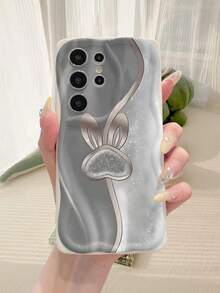 1pc Fashion TPU Material Rabbit Ear Pattern White Cream Ripple Thick Anti-Fall Precise Hole Lens Protection Phone Case, Suitable For Anti-Fall Anti-Shock Lens Full Coverage Protection, High Fashion, Suitable For Both Men And Women, Ideal Choice For Fashion Enthusiasts, Minimalist And Stylish Phone Case Compatible With Iphone/ Galaxy/Transsion - White - View 8