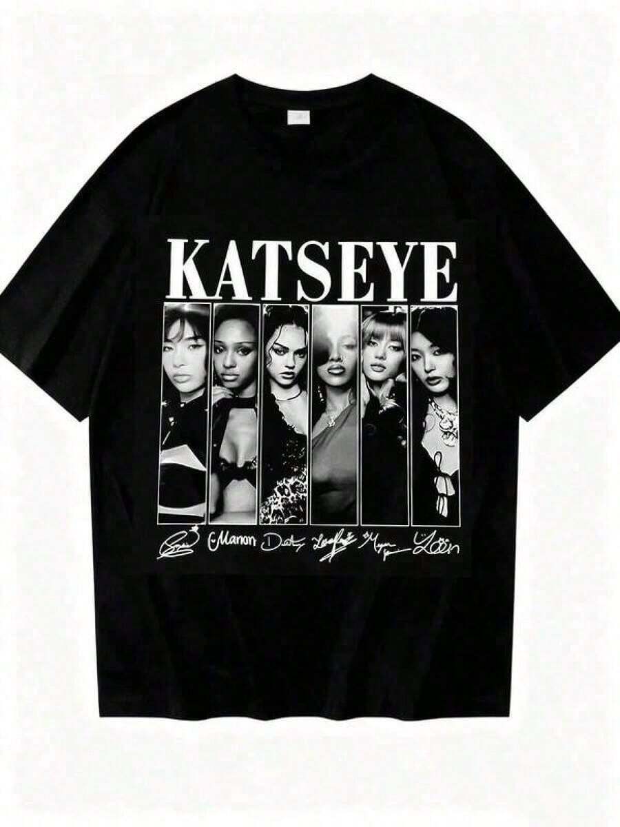 Katseye All Member Sweatshirt, Katseye Beautiful Chaos World Tour T-Shirt, Katseye Gnarly Chibi T-Shirt, Gabriela T-Shirt, Katseye Soft Is Strong, Spring/Summer Sets, Spring Outfits, Black Top, Black Tops, Women's Vacation Sets, Women's Tops - 黑色 - 查看 1