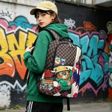 1pc Fashion Pattern Multi-Purpose Backpack, Lightweight Printed Backpack, Stylish Outdoor Commuter Bag, Large Capacity Travel Bag, Multi-Functional Storage Backpack, Adjustable Shoulder Strap, Back To School, Valentine's Day Best Gift, Gift For Friends Or Others, Gift For Men, A Fun Gift - Brown - View 11
