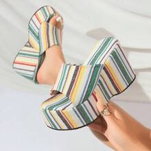 Women Wedges & Flatform - Green Stripes - Concave Base - Transparent - View 9