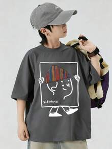 Loose-Fitting Short-Sleeved T-Shirt For Children, Medium To Large Size, 2025 Clothing - 深灰色 - 查看 6