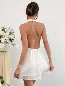 Elegant And Sexy Backless Mini Dress For Women, Stylish White Beach Resort Dress, Summer Beach Outfit - 櫻桃紅 - 查看 7