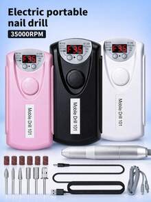 LIMEGIRL 專業 35,000 RPM 充電式電動指甲磨機，便攜式無線指甲锉附 LCD 顯示螢幕，含 6 個指甲磨頭，專業美甲與足部修護拋光工具，適用於居家與美髮沙龍 - 彩色 - 查看 1