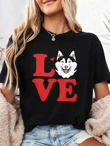 I Love Huskies, Husky Dog T-Shirt, Gift For Husky Lovers, Dog Lover T-Shirt, Siberian Husky T-Shirt, Cute Husky T-Shirt, Dog Owner T-Shirt, 100% Cotton - 黑色 - 查看 7