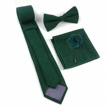 ZONFAZ 4pcs/Set Men's Versatile Solid Color Textured Tie & Bow Tie & Pocket Square & Lapel Pin Combination Set, Suitable For Work, Daily Wear, Weddings, Ceremonies, Performances And Parties - Dark Green - View 4