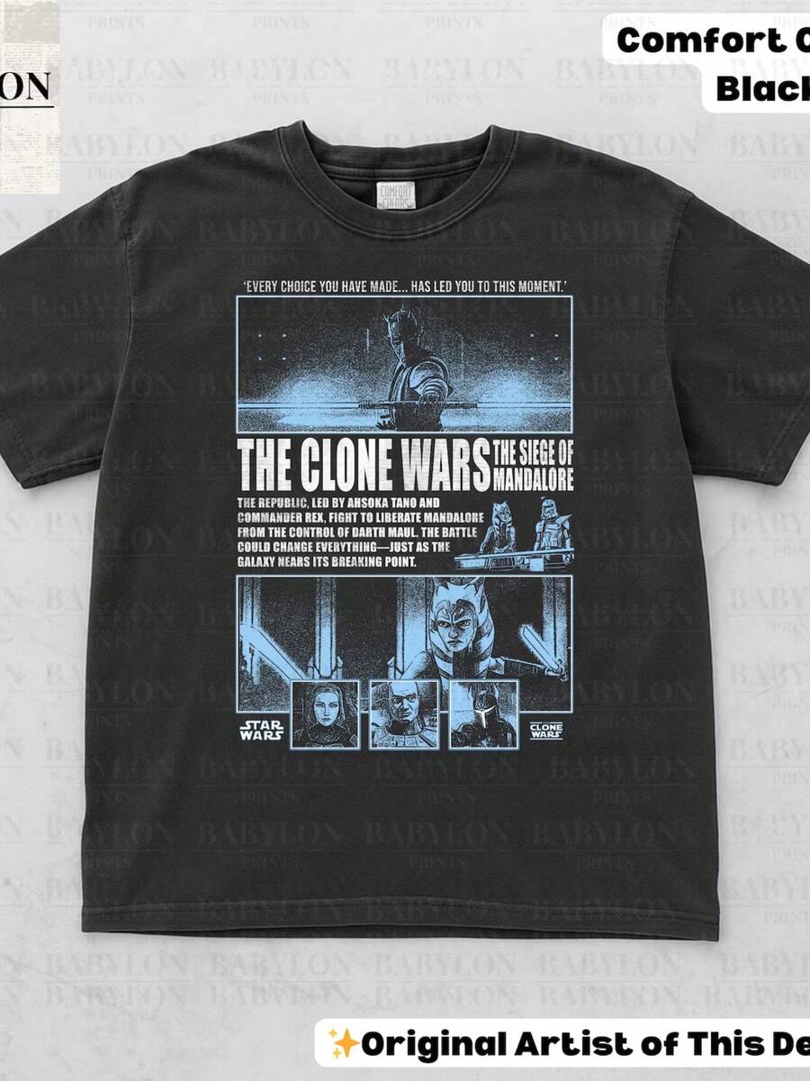 The Clone Wars Shirt Vintage Star Ahsoka Tano Tee Siege Of Mandalore Shirt Captain Rex Star Disneyworld Galaxys Edge Trip Shirt - 黑色 - 查看 1