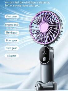 1200mAh Portable Handheld Fan, Mini Fan, Neck Hanging Fan, USB Rechargeable, LED Display, 6 Speed Adjustable, Phone Holder Design, With Lanyard, Personal Cooling Fan. Suitable For Office, School, Dorm, Beach, Vacation, Travel, Gift, Holiday Essential For Men And Women - Multicolor - View 8