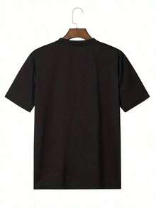 Playera de hombre estampada de manga corta - Diseño de cámara, algodón, cómoda y transpirable, estilo casual y versátil. - Negro - Ver 2