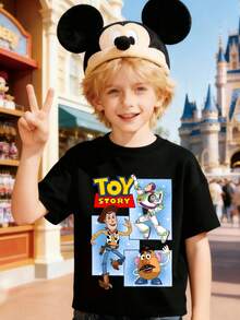 Disney Official License Toy Story Graphic Boys' Cotton T-Shirt, Ultra Comfort & Super Soft Relaxed Fit Tee With Woody, Buzz Lightyear & Mr. Potato Head Print, 4-12Y Stylish Casual Top, Daily Versatile, Great For Birthday Gifts/ Holiday Gifts/ Souvenirs, New Arrival, Express Delivery - Black - View 1