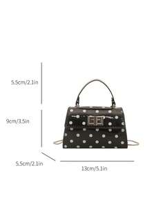 Mini Fashionable Polka Dot Solid Color Flap PU Leather Handbag - Black - View 7