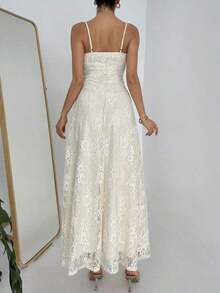 Vestido largo marfil de encaje con corpiño para mujer, ideal para invitada de boda, dama de honor o vacaciones - Beis - Ver 5