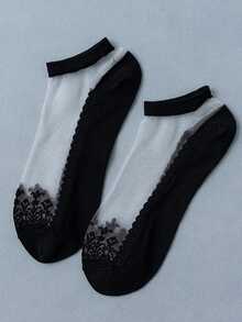 1/6/12 pares (mezcla aleatoria) de calcetines de moda dulce para mujer, diseño con ribete de encaje, calcetines cortos transparentes y cómodos, esenciales para salidas de primavera y verano - Multicolor - Ver 7