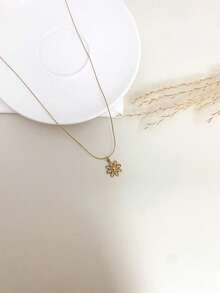 1 buah Kalung Choker Rantai Bunga Mawar Cantik dan Lembut dari Baja Tahan Karat, Tahan Pudar, Cocok untuk Pemakaian Sehari-hari Wanita - Penuh dengan berlian emas - View 2