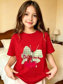 Delicioso Patrón de Cereza Impreso Camiseta estampada para niños - Rojo - Ver 1