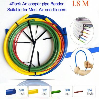 4pcs 1.8m Flexible Copper Pipe Bending Tool Kit, Suitable For 1/4", 1/2", 3/8", 5/8" HVAC System Copper/Aluminum Tubing Installation And Repair, PE Plastic Tube Bender Effectively Prevents Deformation, Cracking And Breakage