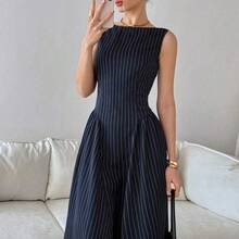 Vestido sin mangas a rayas para mujer, de moda para ir al trabajo en verano - Azul - Ver 5