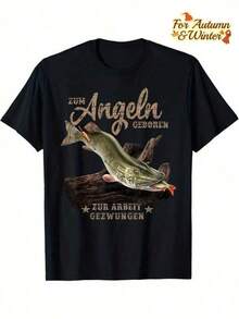 Hecht Angler Fishing T-Shirt For Men And Women - German Angler Design With Eel And Trout Graphics, All-Season Casual Wear, Short Sleeve Crew Neck, Durable Digital Print, Ideal For Anglers And Outdoor Activities (Black) - Funny German Fishing Sayings, Machine Washable, Relaxed Fit, Clothing For Fishing Enthusiasts, Slogan Born To Work Hard, Spring Summer Autumn Winter Clothing, Fishing Themed Graphic T-Shirt - 黑色 - 查看 7