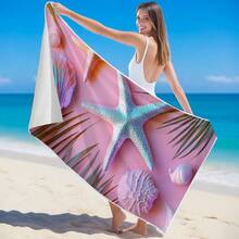 1pc Pink Starfish & Shell Pattern Beach Towel, Super Absorbent Quick Dry Bath Towel, Lightweight Soft Beach Blanket, Suitable For Beach, Swimming, Outdoor, Travel, Ideal Beach Essential - A - View 3